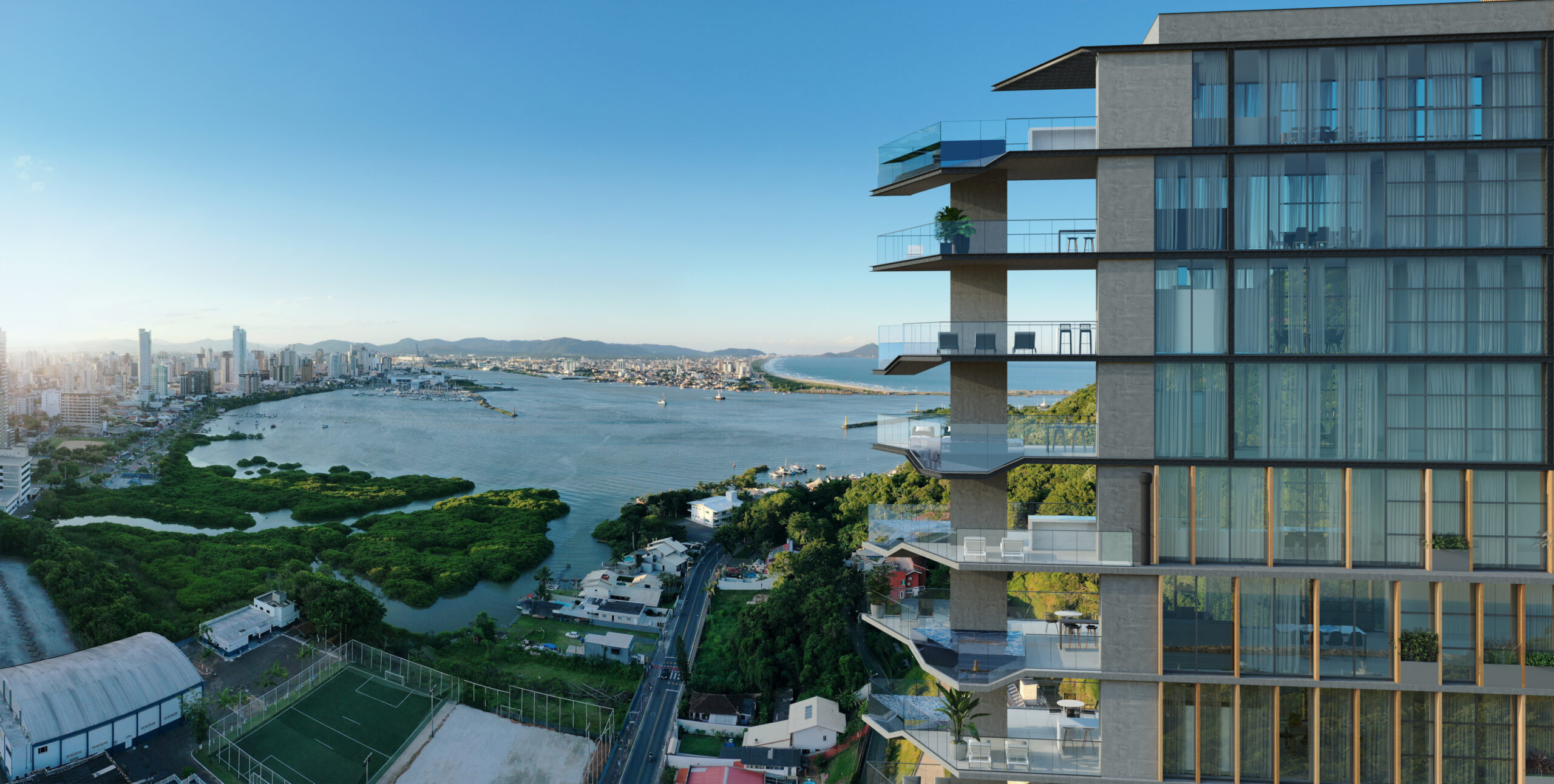 Piscina de vidro suspensa em fachada ganha  prêmio internacional - BHE INF Fachada Voo EF scaled