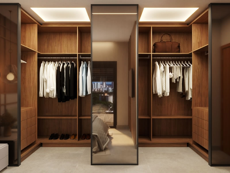 Closet duplo na suíte do casal dá fim às brigas por espaço - CASAL