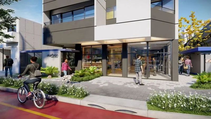 Fachada de prédios com espaços comerciais integram e valorizam endereço - Nurban